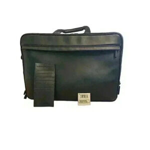 Hartmann Black‎ Leather Expandable 3 Pocket Zip Briefcase Shoulder Travel MINT